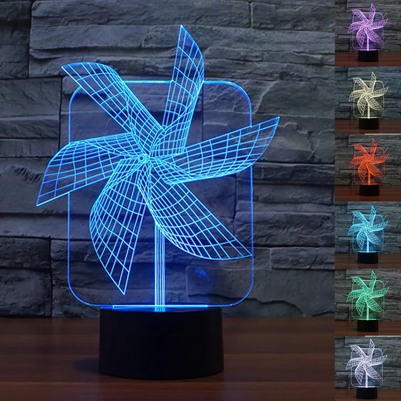 USB красочная ветряная мельница 3D настольная лампа Luminaria светодиодный ночник Дистанционное управление освещением декоративное освещение атмосферная лампа детский подарок