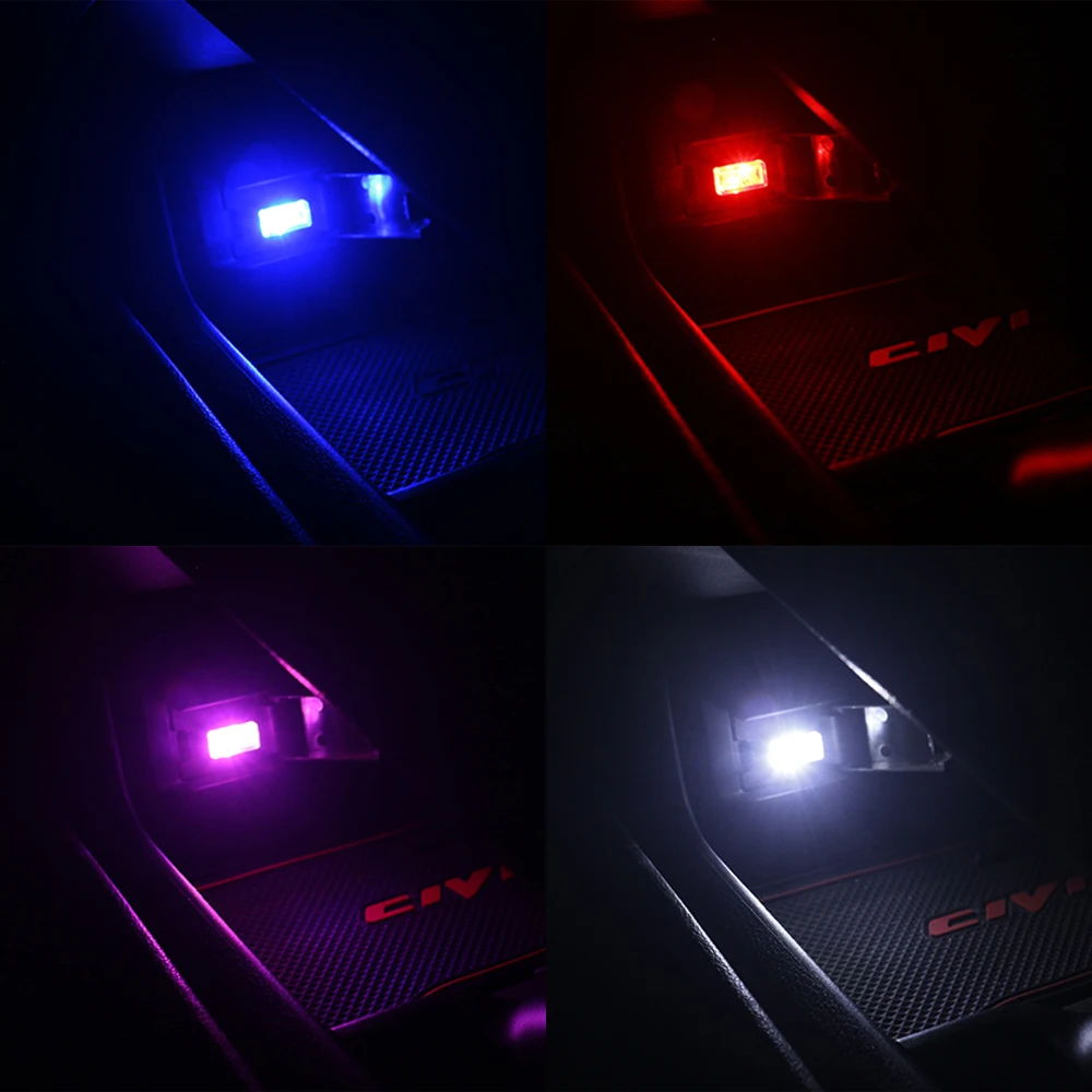 2 шт. автомобильный атмосферный светильник s светодиодный мини USB сигаретный Светильник Универсальный окружающий светильник портативный красный синий белый розовый DC 5 В
