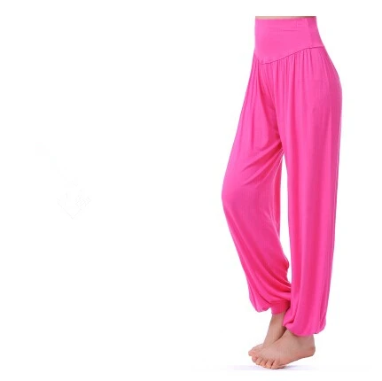 W00239 hot pink Хлопок Высокая талия стрейч женские шаровары S порт брюки клеш танцевальный клуб Бохо широкие ноги свободные длинные брюки шаровары брюки - Цвет: W00239 hot pink