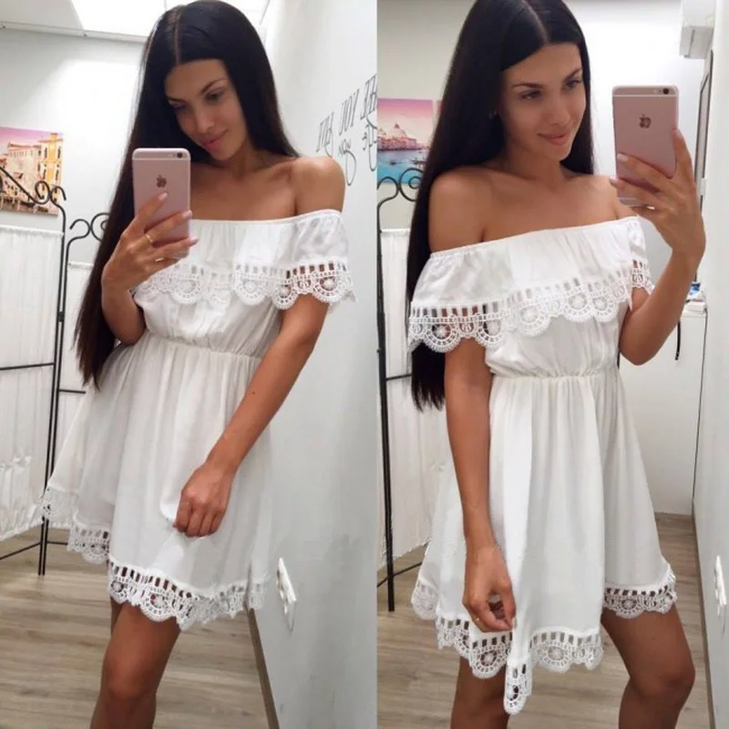 Лето 2019 новое модное женское кружевное белое платье тонкий пляжный сарафан Vestidos