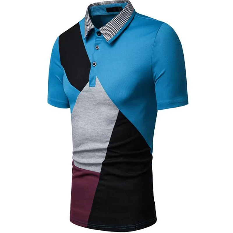 

Men's new high quality simple contrast color polo shirt in 2019 youth fashion casual plaid collar short sleeve lapel polo shirt