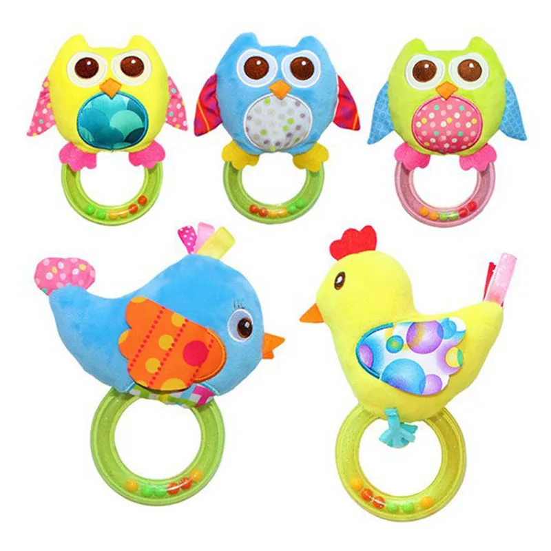 

0-3 Y Baby Rattle hand Bell Toy 5 Style Owl Bird Chicken Animals Plush Happy Monkey Gift
