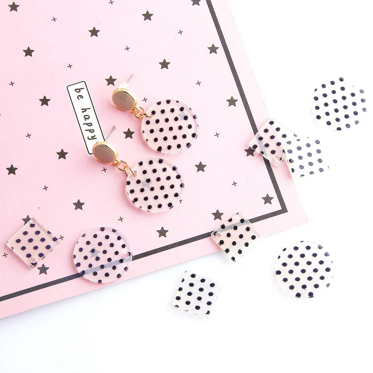 

DIY Resin Black and White Dot Round Square Eardrop Earrings Pendant Material Jewelry Accessories 6pcs