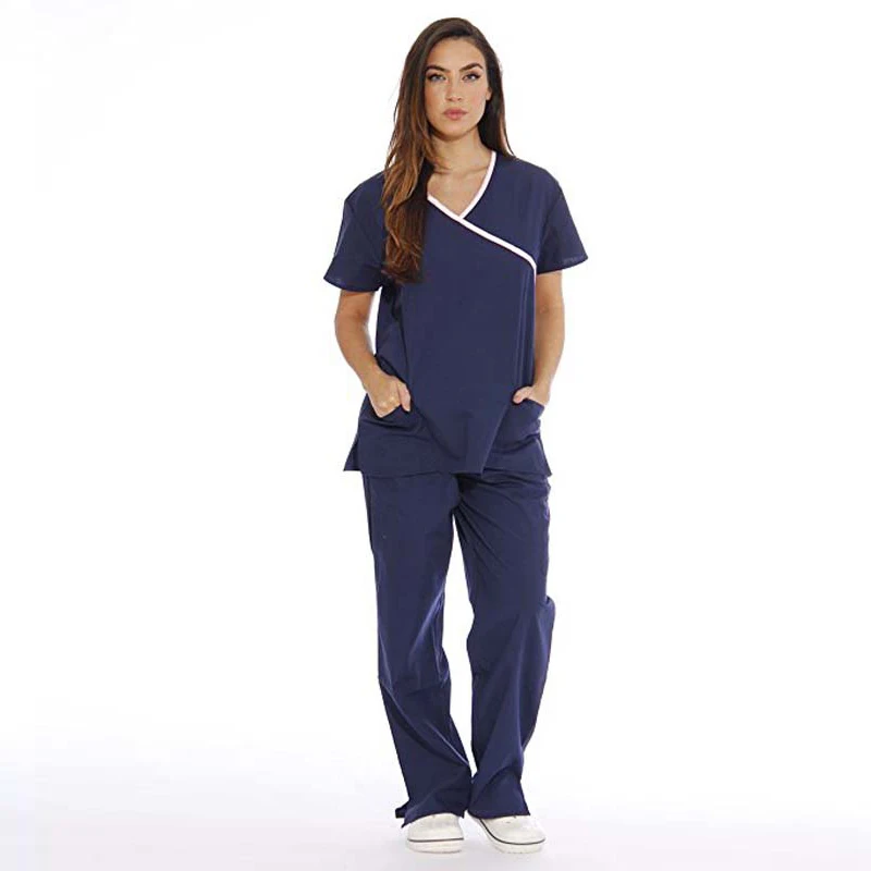 Short Sleeve Medical Suit Scrub Suits Dental Beautician Oral Pet Operating Room Surgical Gown Top+ Pant Female Uniform Summer - Цвет: Blue Style 1