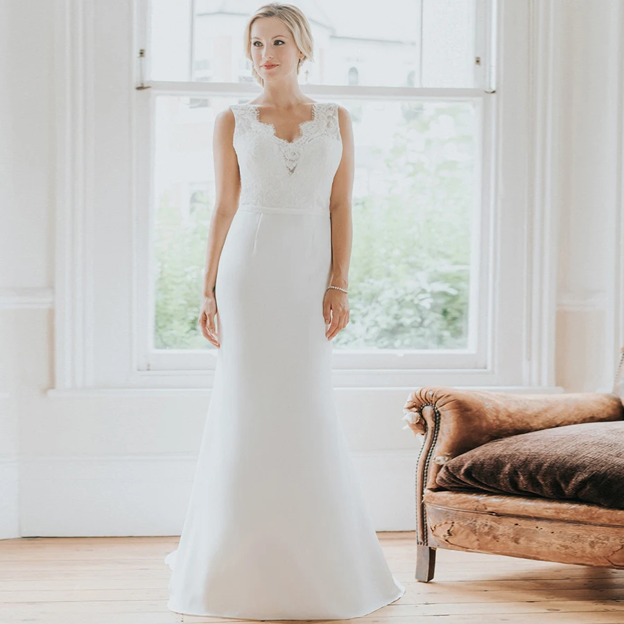 ADLN 2019 Кепки рукавом свадебное платье vestido De Noiva джемпер с треугольным воротом без