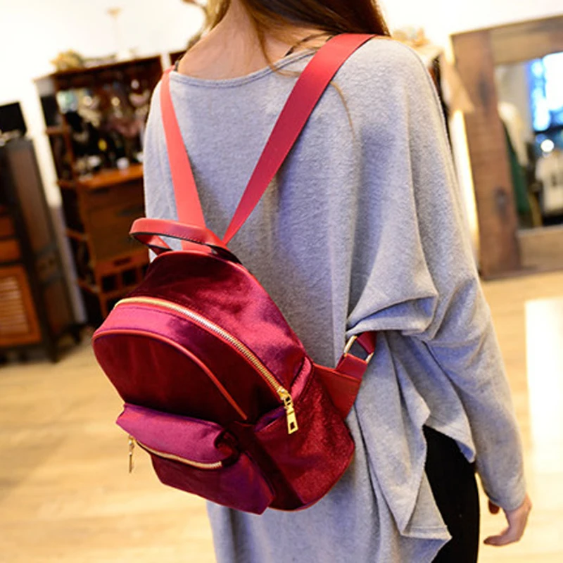 Бархатный рюкзак повседневный небольшой на молнии в стиле пэчворк дизайнерская