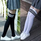Чулки SAGACE в полоску, милые носки в корейском и японском стиле каваи Лолита, повседневные носки до бедра, женские длинные носки Jul16