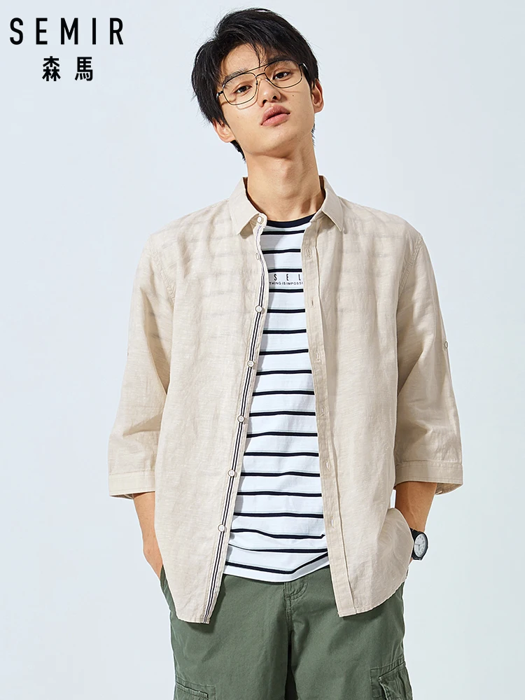 SEMIR размера плюс рубашки из хлопка и льна мужская рубашка с коротким рукавом