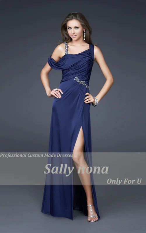 Stylish Fashon Sexy Spaghetti Straps Cap Sleeve Band Front Split Chiffon Floor Length Backless Prom Gown Evening gowns | Свадьбы и