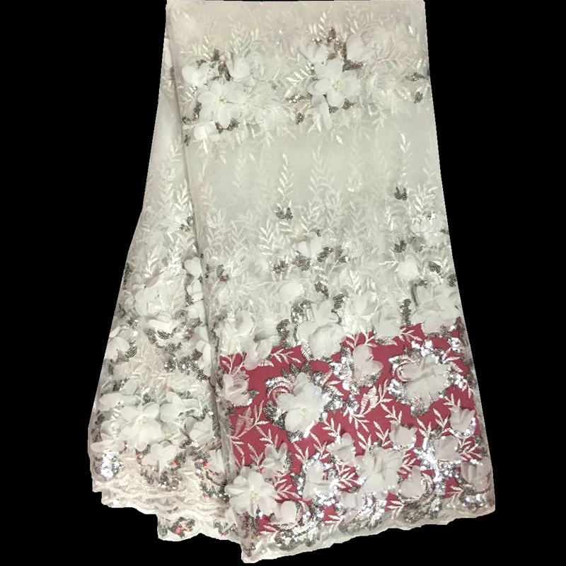 

African Tulle Lace Fabric For Wedding Dress 3D Floral Embroidery Organza Lace With Sequins And Beaded French Lace Fabric6688B
