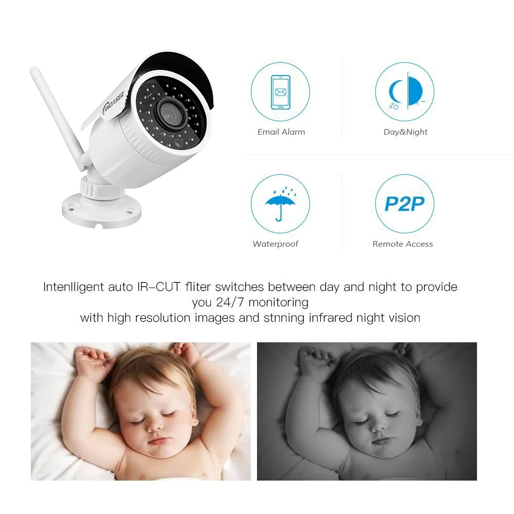 Woaser plug and play 4.0mp H.265 4ch Беспроводной NVR комплект P2P HD Открытый ИК 36leds Ночное Видение