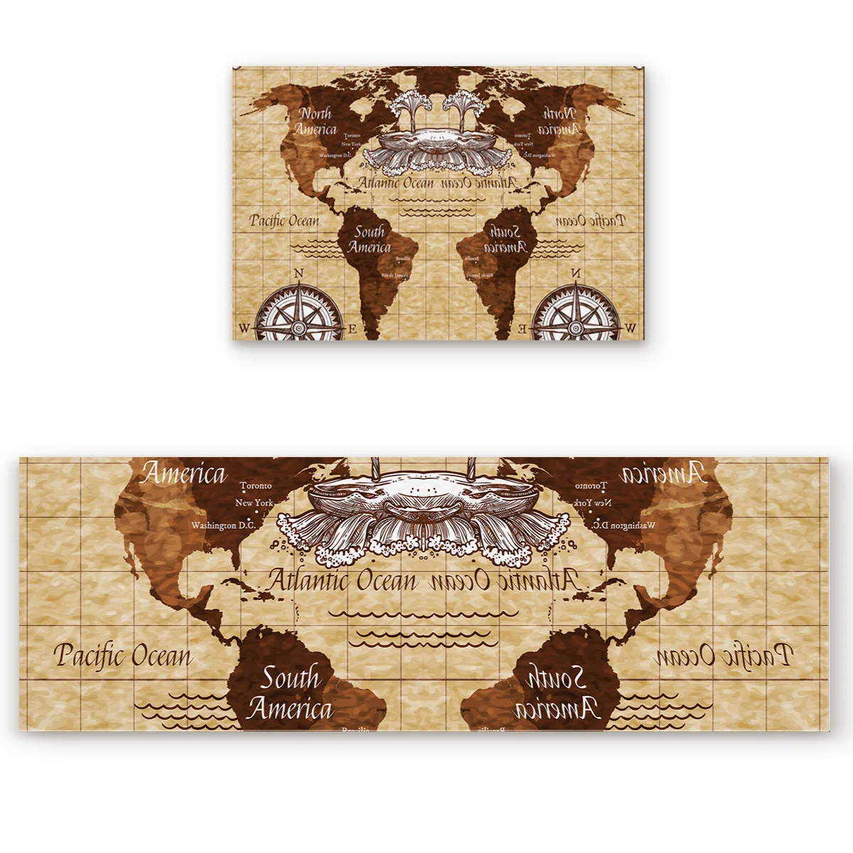 Vintage Nautical Map 2 Piece Mat Doormats For Entrance Way Bathroom Accessories Set Dirt Debris Mud Trapper Boot Shoes Scraper | Дом и сад