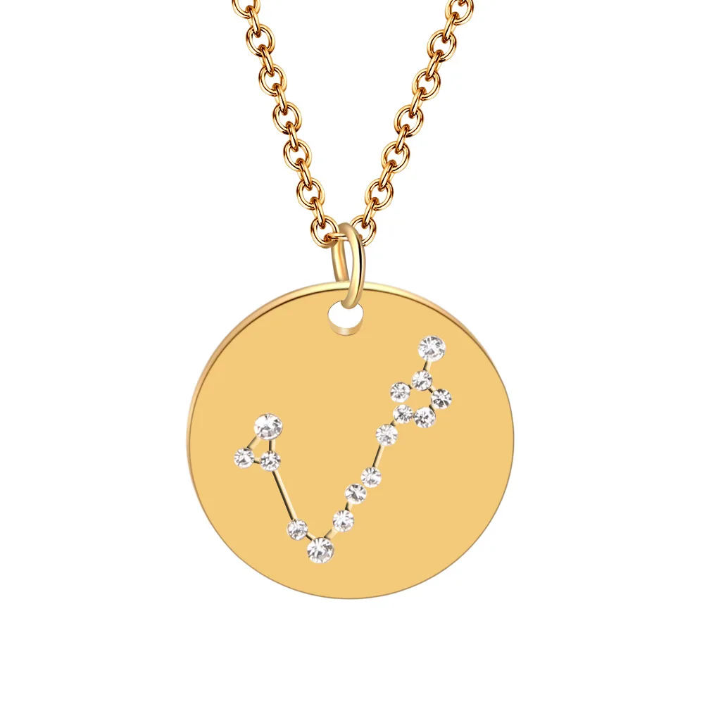Pisces Gold Нержавеющая сталь Золото Серебро Созвездие Подвеска Ожерелье для женщин круглые Чокеры CZ ожерелье знаки ожерелье со знаком зодиака подарок - Окраска металла: Pisces Gold