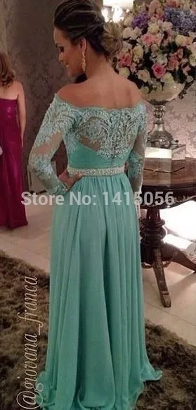 Elegant Off the Shoulder Boat Neck Sheer Long Sleeve Lace Beaded Isabella Narchi Green Evening Prom Dress 2014 Vestidos|dress it up beads|dress