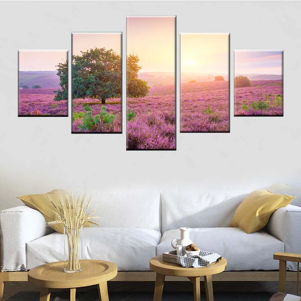 Модульная Картина на холсте стена арт деко современный принт 5 шт. фиолетовый