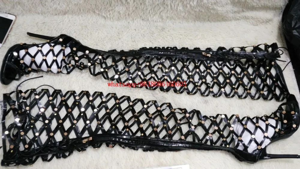 Летние кожаные сандалии гладиаторы до колена Женские Сапоги выше колен с