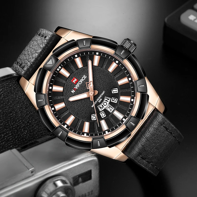 NAVIFORCE Brand Men Fashion Casual Sports Watches Men's Quartz Date Clock Man Waterproof Leather Wrist Watch Relogio Masculino | Наручные