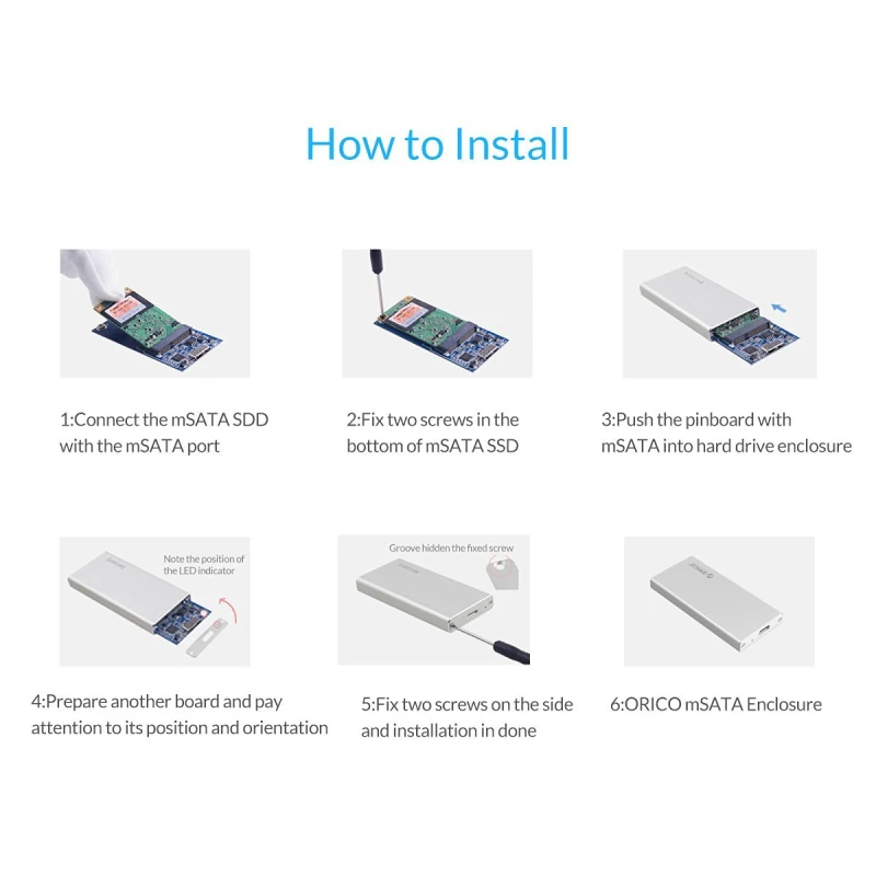 Корпус для жесткого диска ORICO type C Gen1 to mSATA 3 0 корпус USB3.1 1 8 дюймового SSD [Поддержка