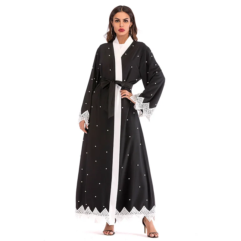 Мусульманское платье Кафтан Бисероплетение Жемчуг с белым кружевом