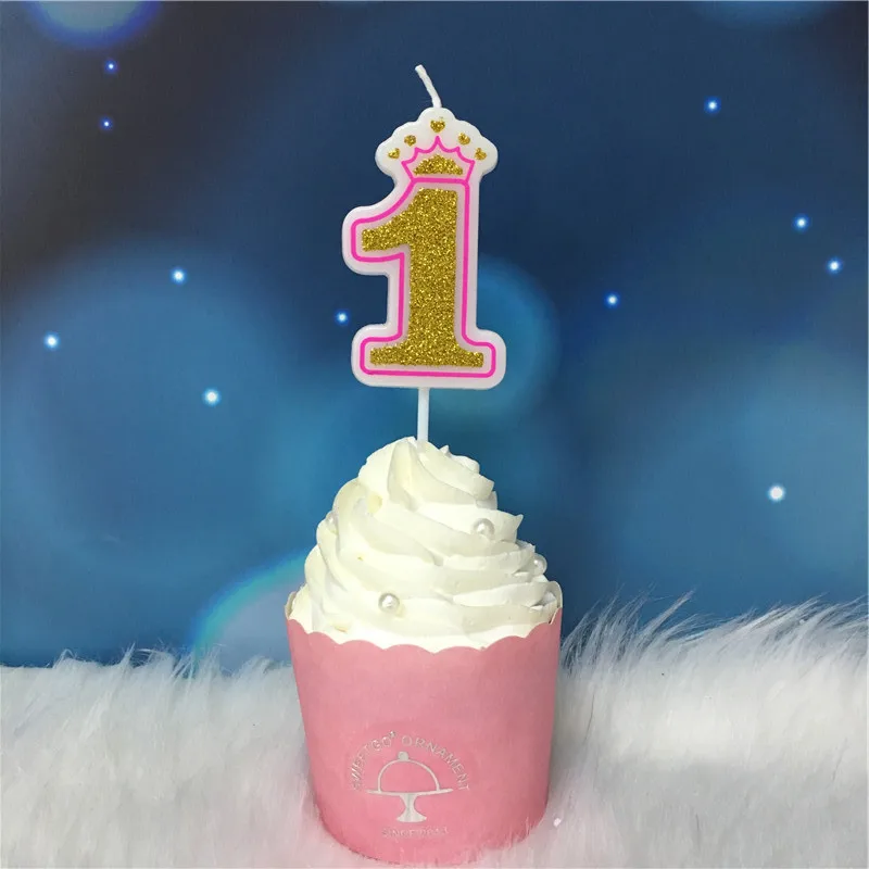 Candle-G-Pink1 Креативные золотые, розовые/синие свечи с короной и цифрами на день рождения 0-9 для детей, взрослых девочек и мальчиков, праздничные свечи для торта, украшения - Цвет: Candle-G-Pink1