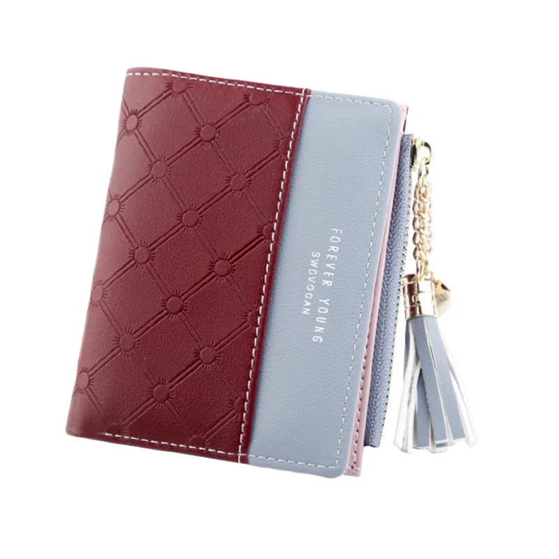 

Hot Selling Women Tassel Zipper Purse PU Leather Patchwork Color Wallet Money Card Holder Bag Wallets Gifts -B5