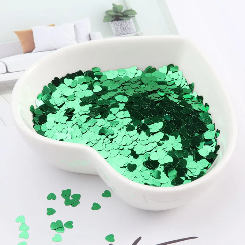 Solid green Ультратонкий 3 мм Сердце блестки пайетки для рукоделия ПЭТ пайетками для роспись на ногтях маникюр/Свадьба Рождество Конфетти украшения 10 г - Цвет: Solid green
