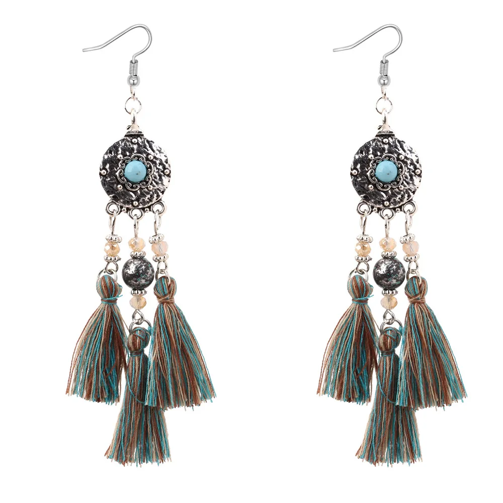 New Ethnic Vintage Boho Round Dangle Tassel Earrings for Women Wedding Party Drop Jewelry |