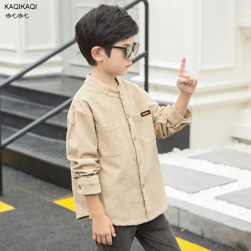 Новинка 2019 осенние Рубашки для маленьких мальчиков хлопковая Вельветовая