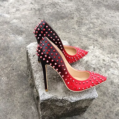 10cm Heels Veowalk/пикантные женские туфли на высоком каблуке с острым носком, с заклепками, градиентного цвета; Итальянские женские вечерние туфли-чашечки на шпильках; Индивидуальный заказ - Цвет: 10cm Heels