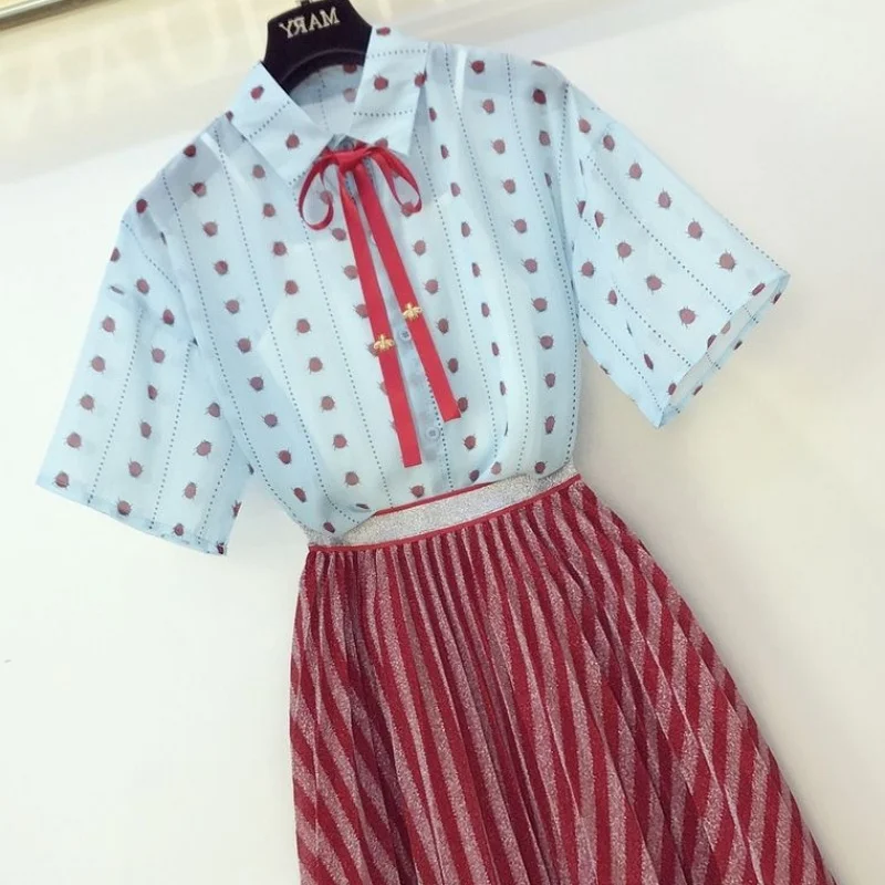 2019 летний женский комплект из 2 предметов модная шифоновая рубашка с принтом