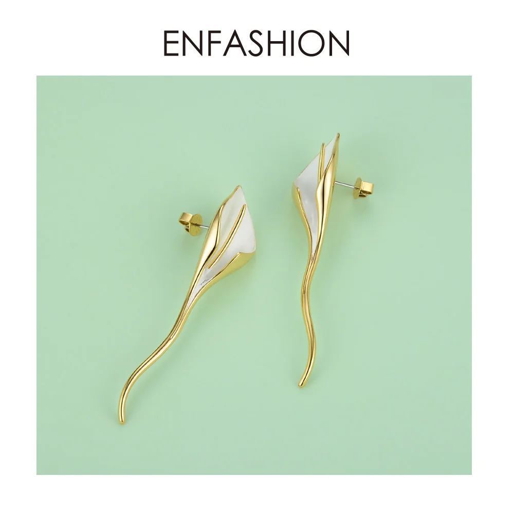 ENFASHION белые серьги-гвоздики с цветком лилии Калла для женщин золотого цвета милые длинные серьги-листья модные ювелирные изделия вечерние подарки EC191063