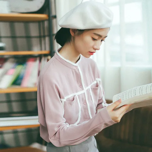 Женские топы и блузки Весенняя Корейская шифоновая рубашка с длинным рукавом из