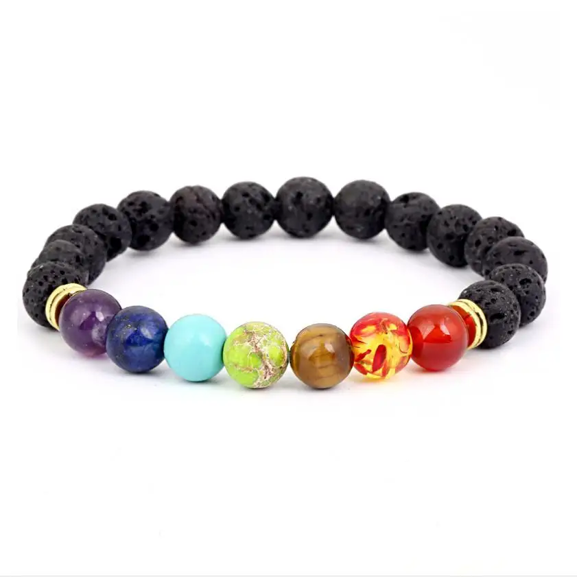 

Натуральная энергия вулкан Камень Чакра ручная цепь 8 мм камень Йога браслет