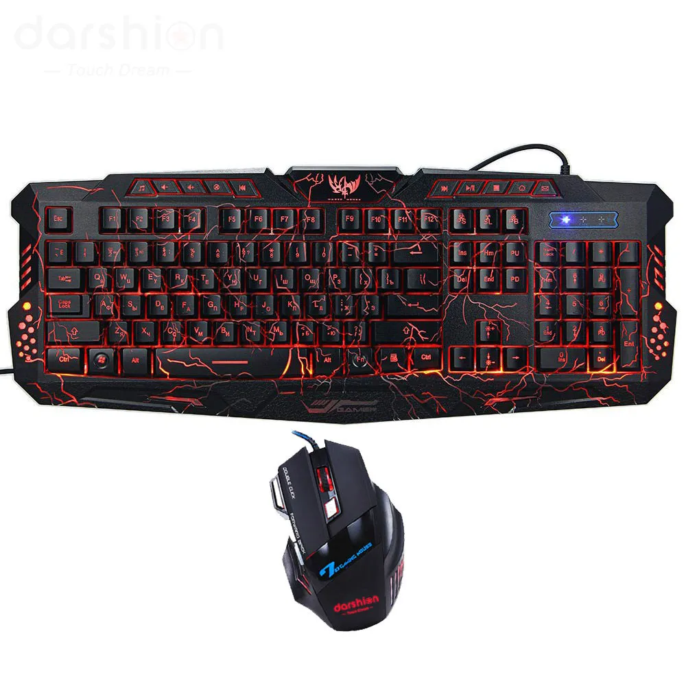 russian gaming keyboard mouse combo backlit led colorful gaming mouse breathing light 7 buttons 3600dpi for desktop laptop free global shipping