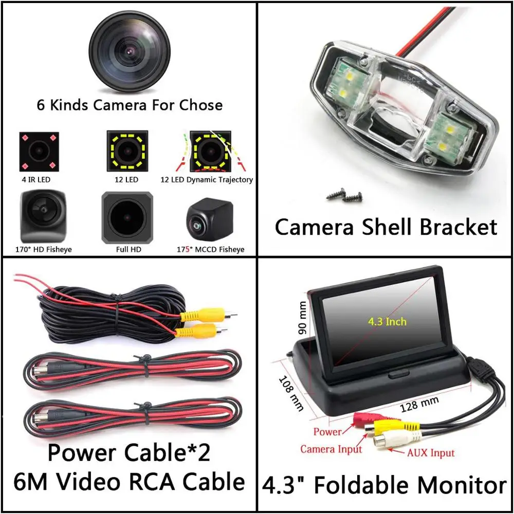 Camera 4.3 inch Fold 175 градусов Fisheye MCCD 12LED HD камера заднего вида Камера для Honda Accord 2001 2002 2003 2004 2005 2006 2007 2008 2009 2010 автомобильный монитор - Название цвета: Camera 4.3 inch Fold