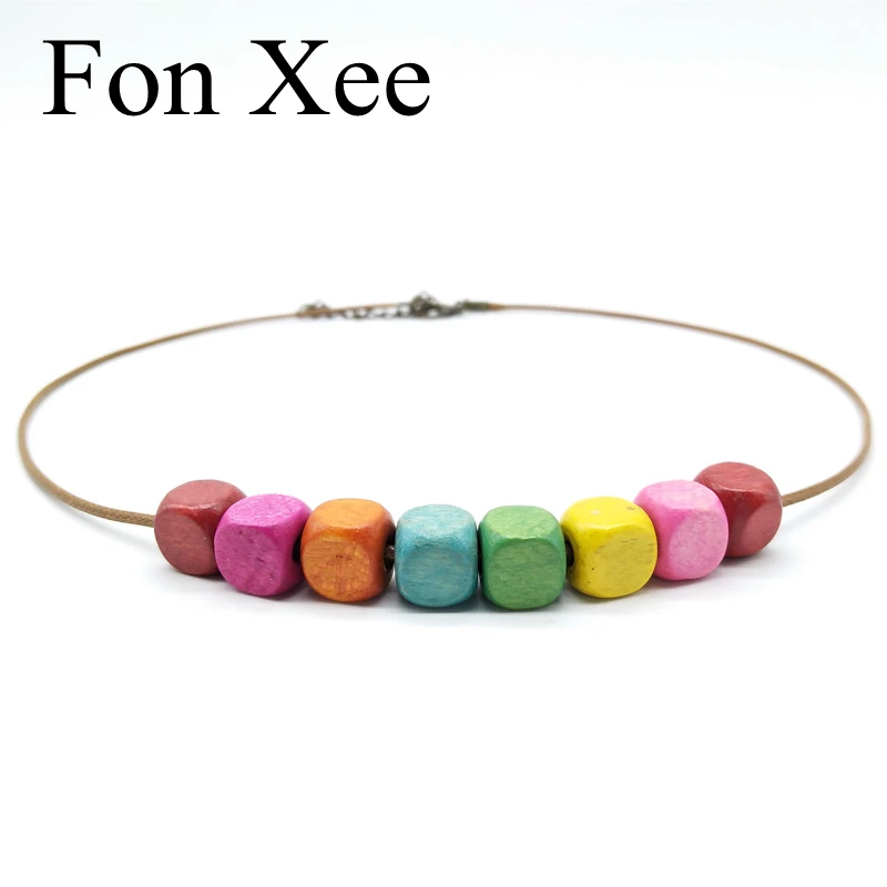 Fon XEE разноцветные кубические ожерелья с деревянными элементами ручной работы