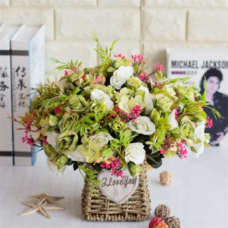 European Fake Rose Bunch Simulation Roses with Plastic Accessories for Wedding Home Decorative Artificial Flowers | Дом и сад