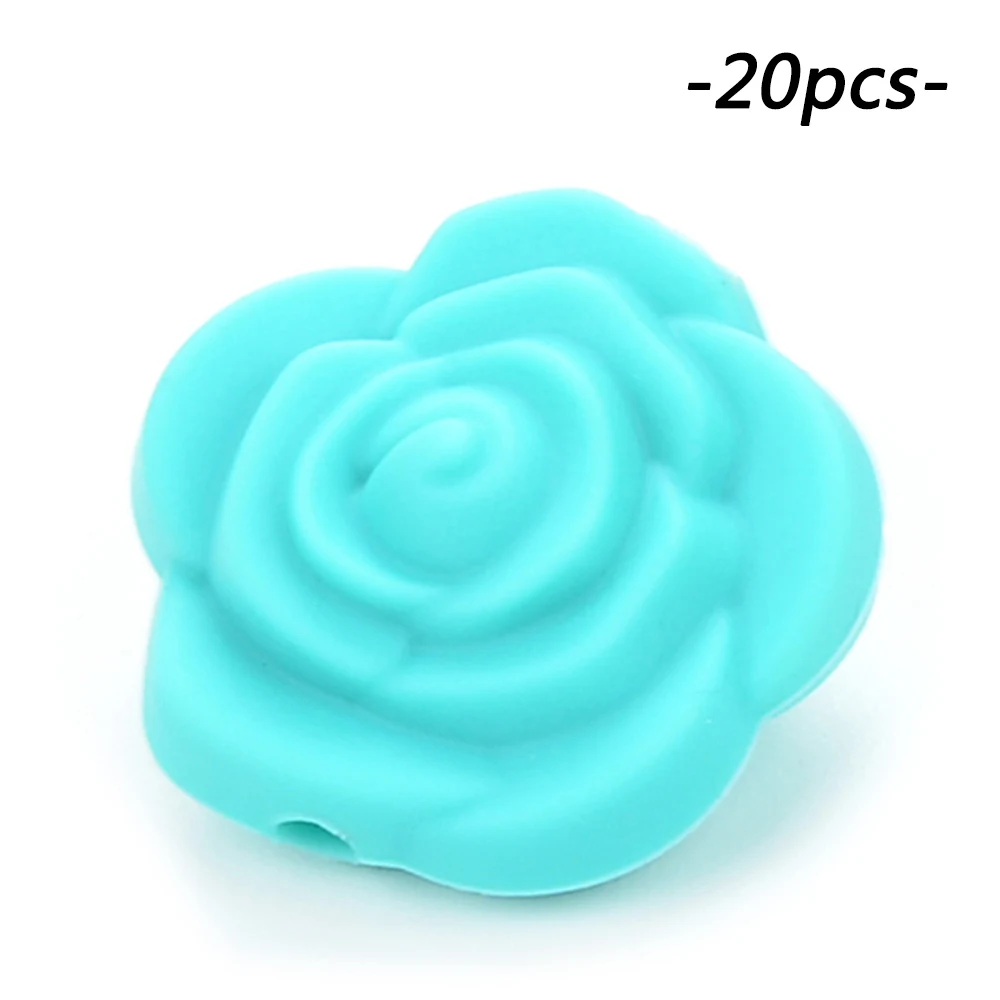 turquoise LOFCA силиконовый бисер ребенок Прорезывание Зубов Бусины 20 шт./лот цветок пищевого качества младенец жевательный прорезыватель BPA Бесплатно Прорезывание зубов игрушки - Цвет: turquoise