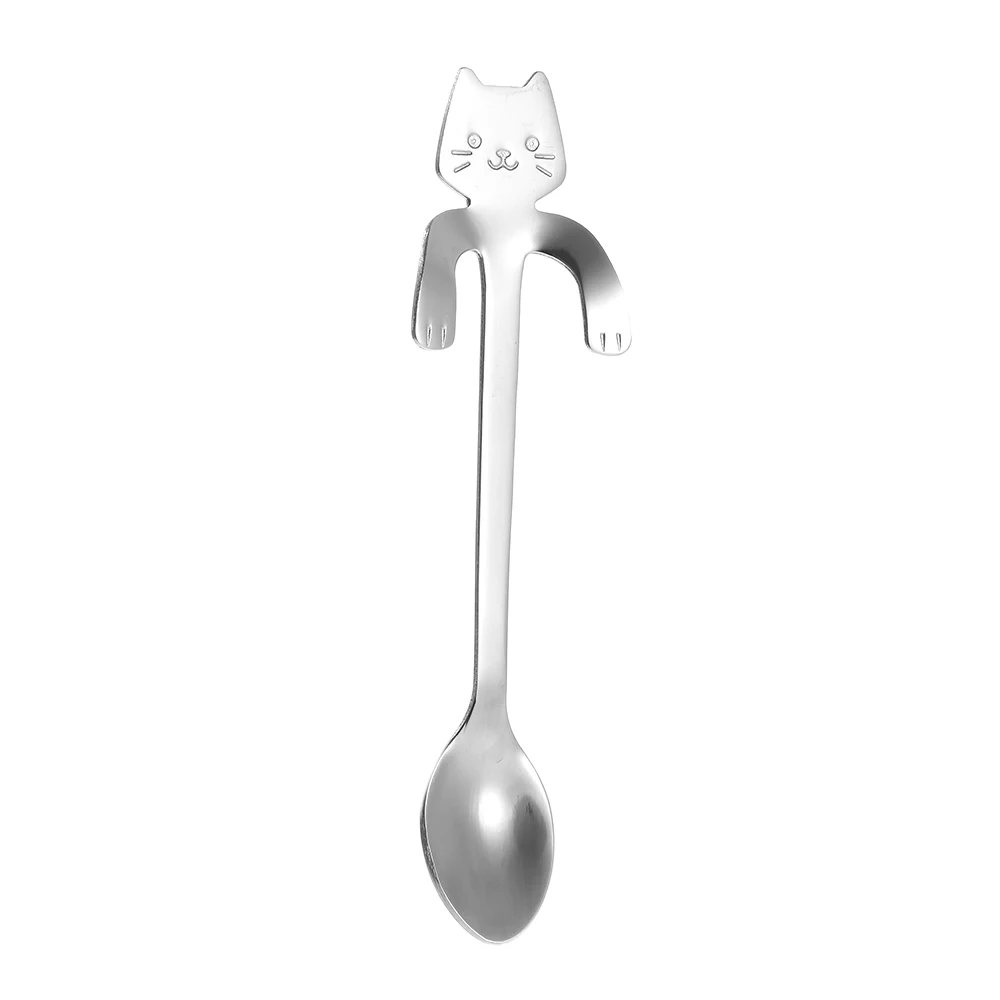 1 шт. Нержавеющая сталь мини Cat ложка c длинной ручкой для молочного коктейля Кофе