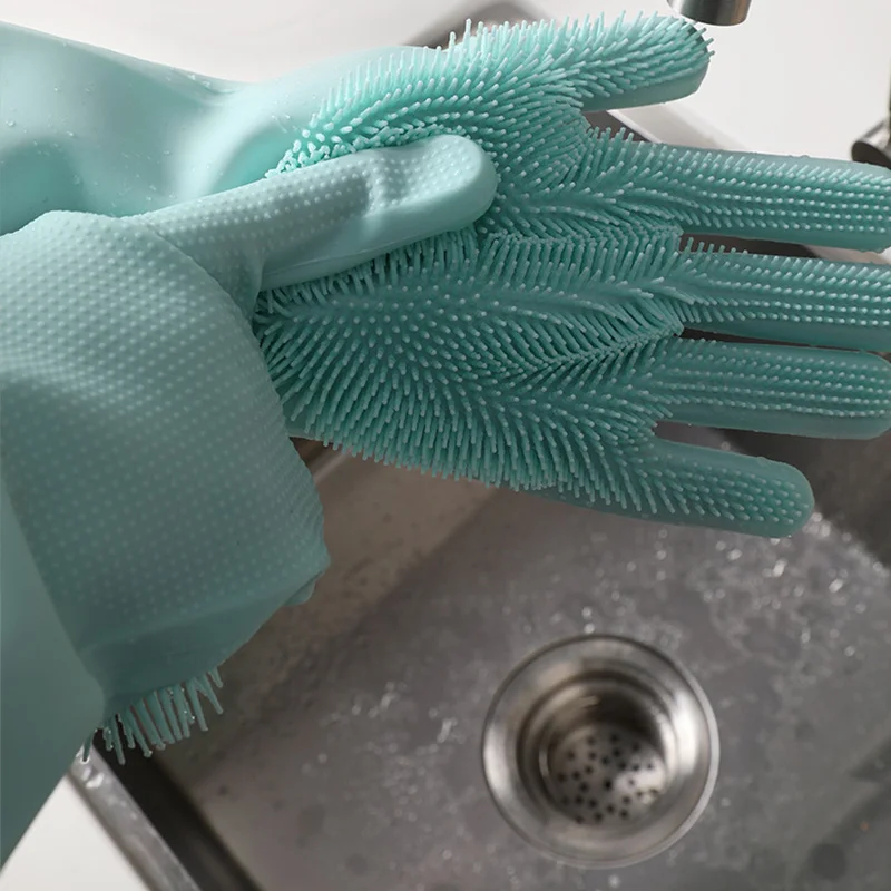Magic Reusable Silicone Cleaning Gloves Dishwashing Scrubber Heat Resistant Scrubbing Sponge Bristles for Washing Dish Kitchen | Дом и сад