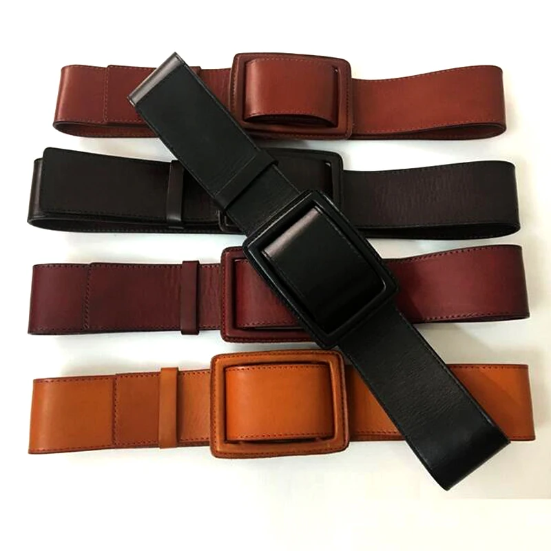 Fashion girdle wide leather belt decoration female wide elastic belts splice metal buckle luxury waistband women brand designer