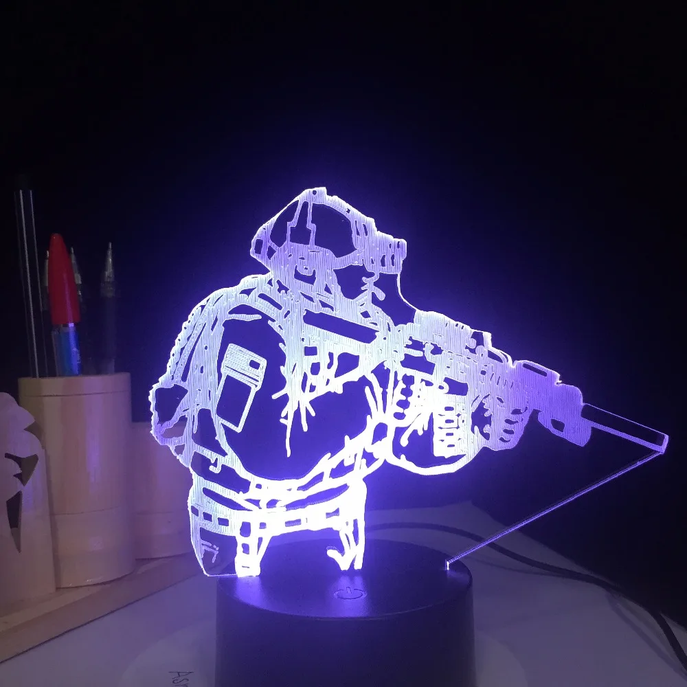 Армейский солдат USB 3D лампа 7 цветов Сенсорное дистанционное управление