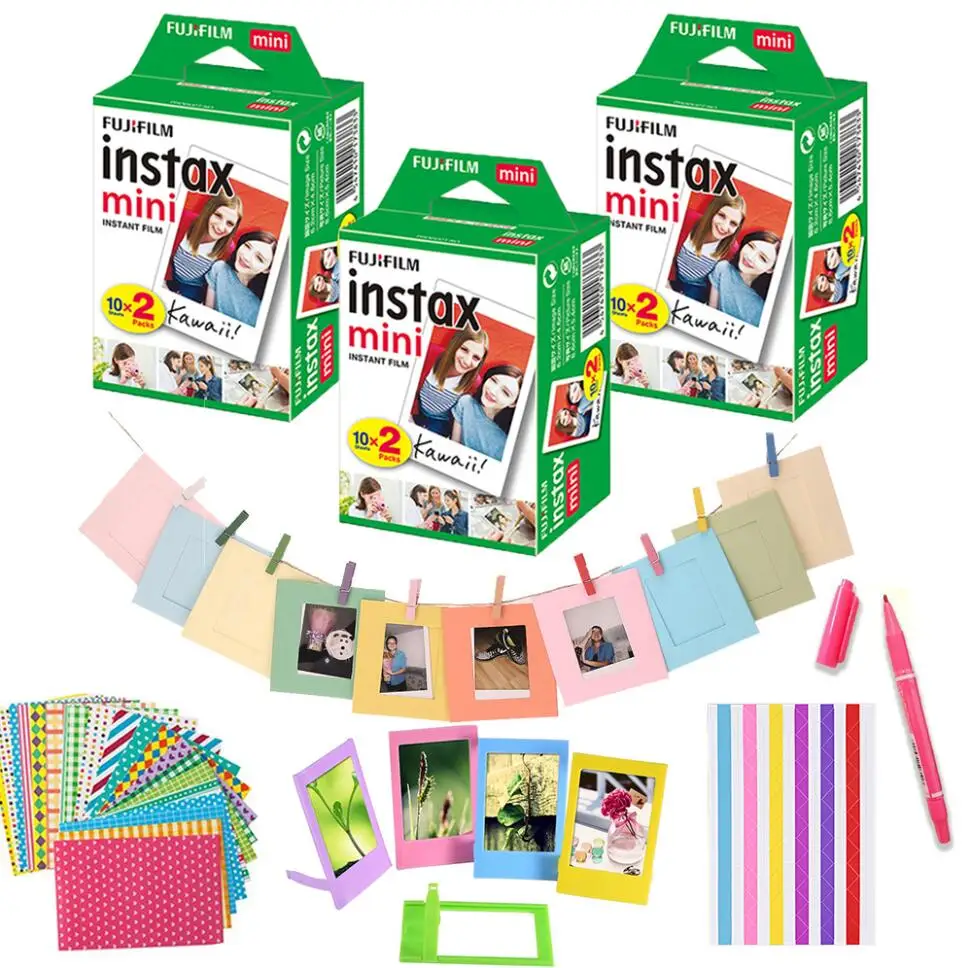 60 and 10Pcs Kits Белая пленка для Fuji Instax Mini 8 белая пленка Photo листы(20 Вт, 30 Вт/40/60/80/100 шт) для мини-9 50 70 Фотоаппарат моментальной печати+ набор контактов для тестирования 10 в 1 набор аксессуаров - Цвет: 60 and 10Pcs Kits