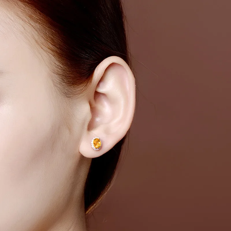 AINUOSHI, натуральный цитрин, серьги-гвоздики, 4ct, овальная огранка, драгоценные камни, вечерние, для помолвки, для женщин, ювелирное изделие, розовое золото, Цвет 925, серебряные серьги-гвоздики