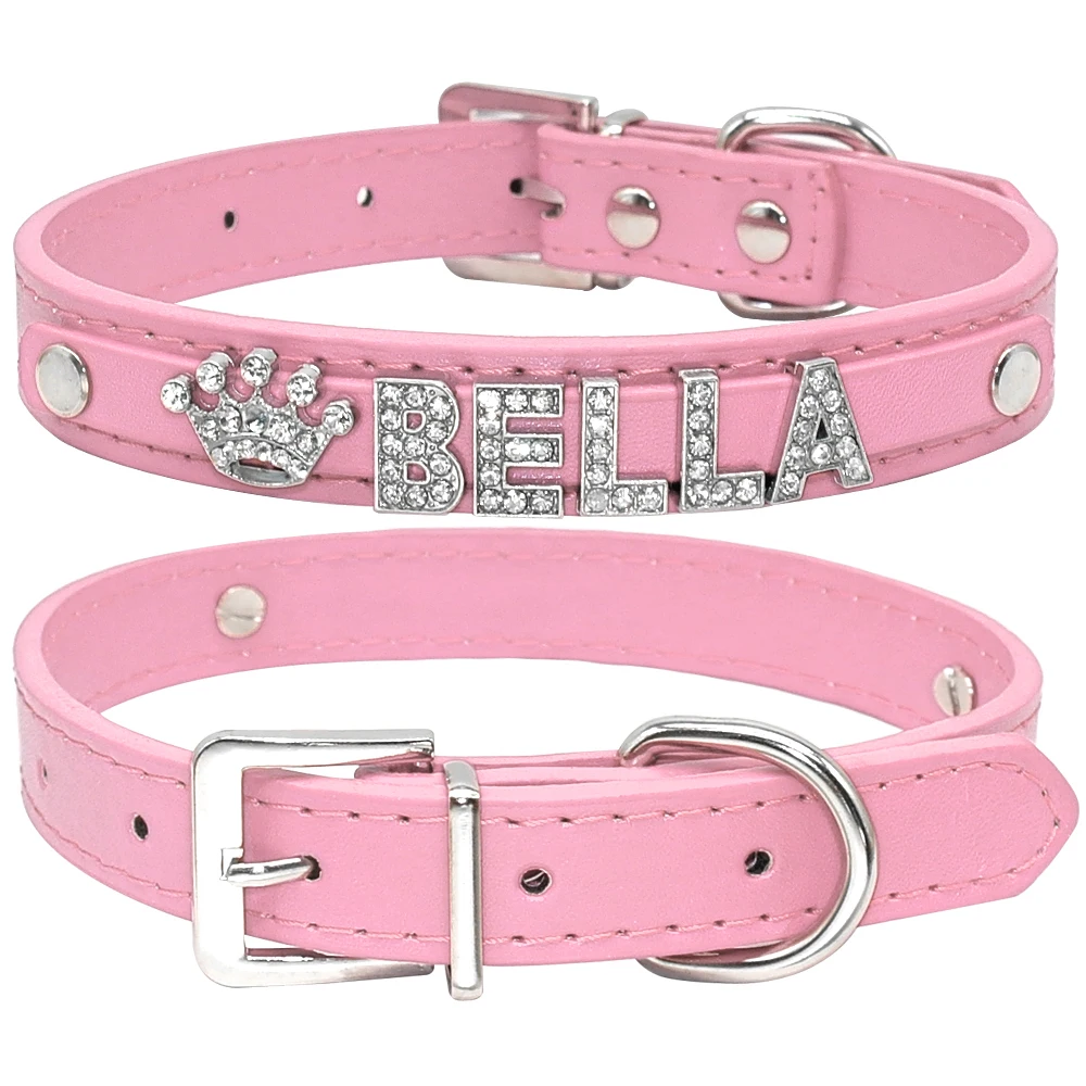 Plain Pink Персонализированные ошейники для кошек, стразы, ошейники для маленьких собак, на заказ для чихуахуа, йоркширского терьера, именная подвеска, Аксессуары для кошек - Цвет: Plain Pink