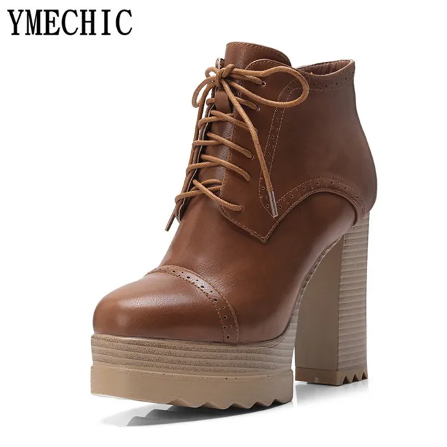 YMECHIC/2018 винтажные ботильоны в байкерском стиле на платформе и высоком блочном