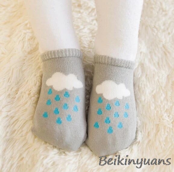Grey raindrops Весной и летом и Летний хлопок мультфильм Нескользящие Детские носки носки-башмачки Нескользящие клей пола Детские носочки - Цвет: Grey raindrops