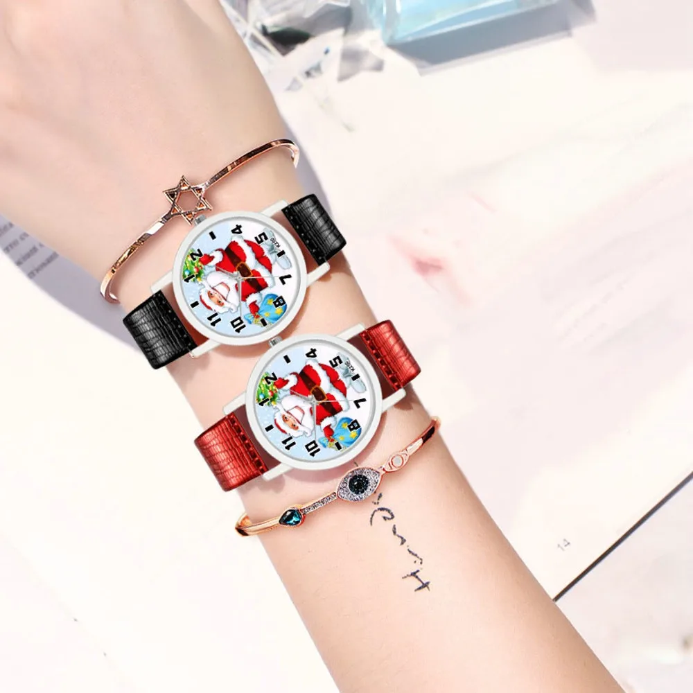 Женские часы рождественский подарок женские с кожаным ремешком аналоговые