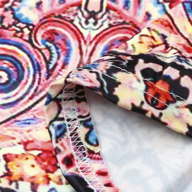 2019 Women's Summer Casual High Waist Bohemian National Wind Dress Print V-neck Bow Short Sleeve Q0129 | Женская одежда
