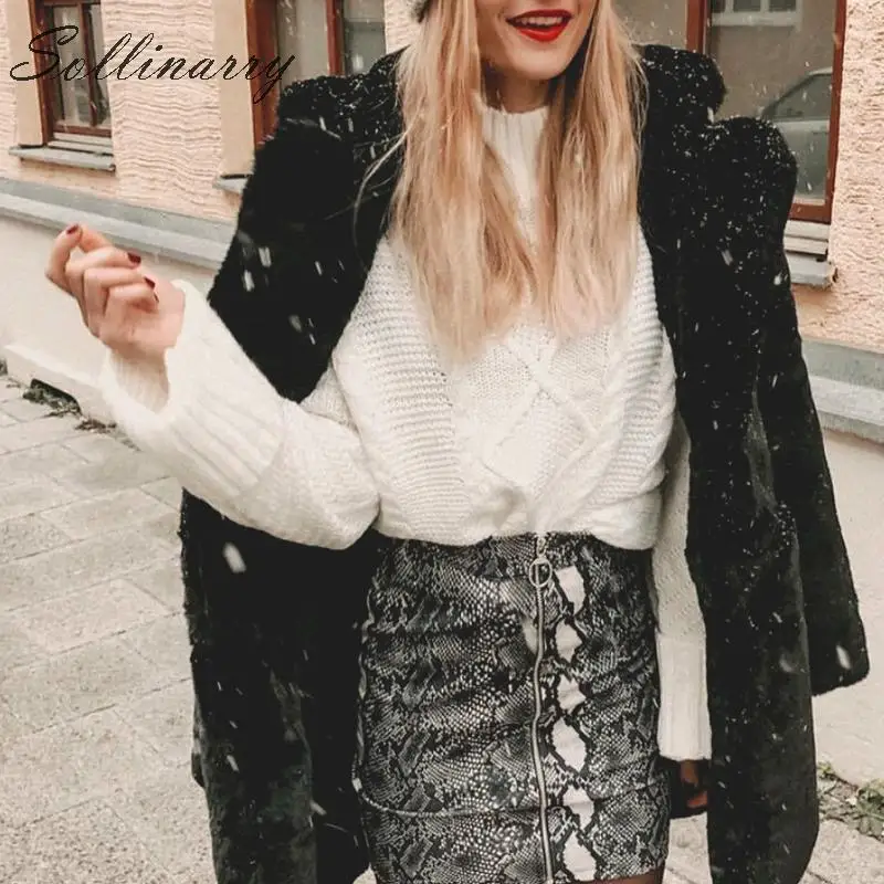 Sollinarry Autumn Winter Sweaters and Pullovers Women 2019 White Fashion Knitted Chic Pullover Casual Crop Sweater Jumper | Женская